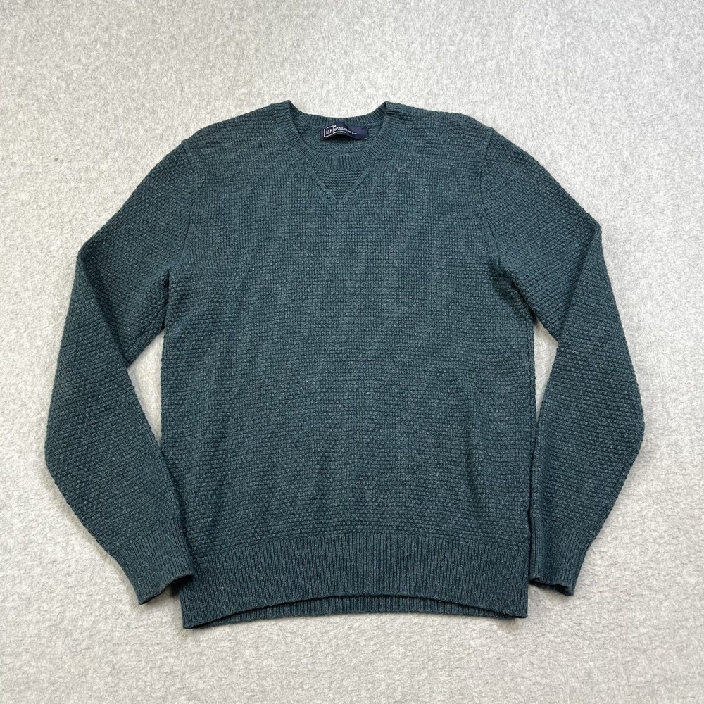 Gap Sweater Lambswool Blend Mens Medium Crew Pullover Teal Green